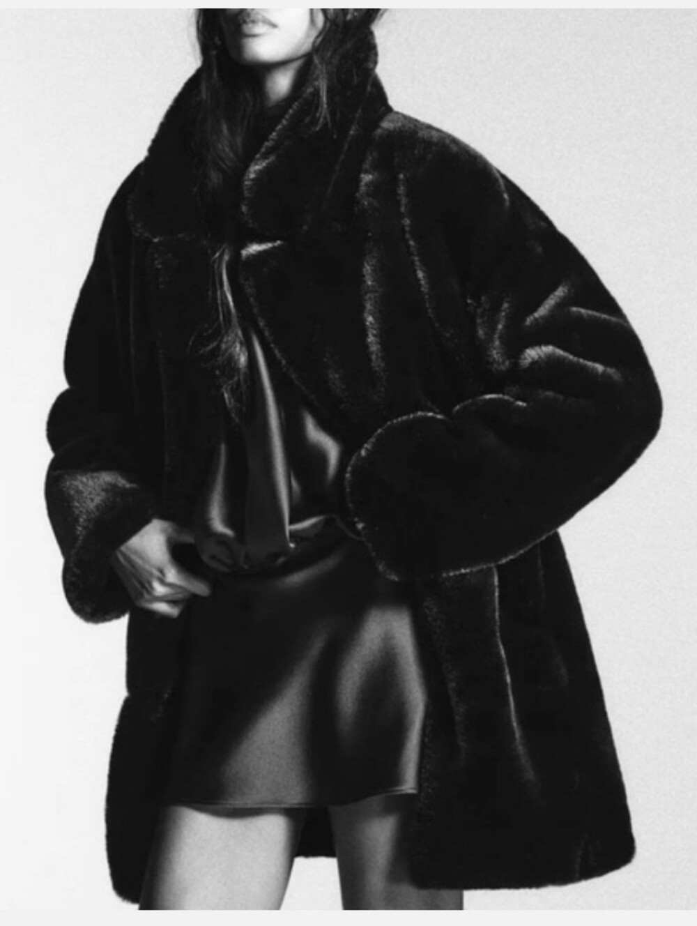 ZARA Faux Fur Plush Coat Jacket, Black, Womens Size M, NWOT, Bloggers Fav